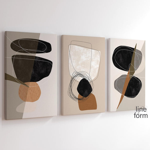Kit 3 Quadros Decorativos: Arte Abstrata Nórdica Neutra em Tons de Terra
