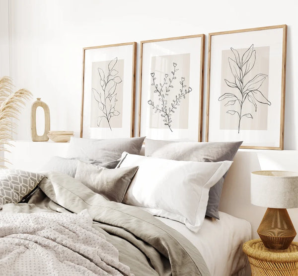 Kit 3 Quadros Decorativos Floral com Fundo Neutro