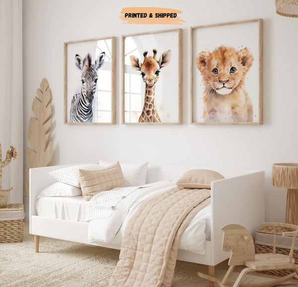 Kit 3 Quadros Decorativos Animais Bebês Safári