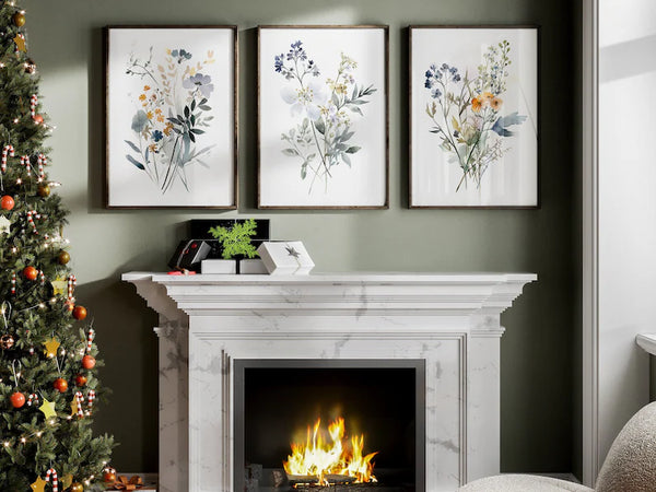 Kit 3 Quadros Decorativos Flores Silvestres em Aquarela