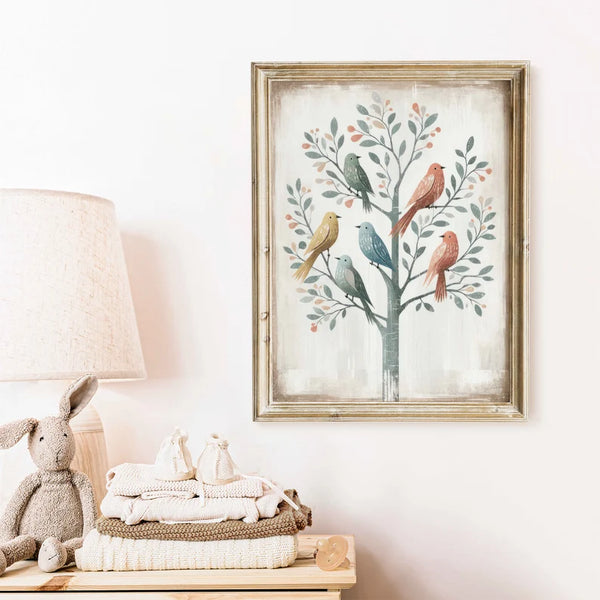 Quadro Decorativo: Passáros na árvore em estilo Rústico