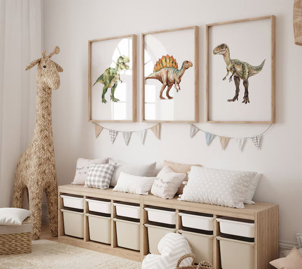 Kit 3 Quadros Decorativos Dinossauros