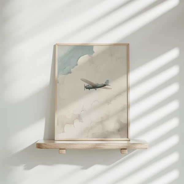 Quadro Decorativo: Avião Vintage em Aquarela