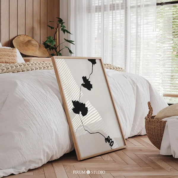 Quadro Decorativo: Floral Minimalista Preto e Bege