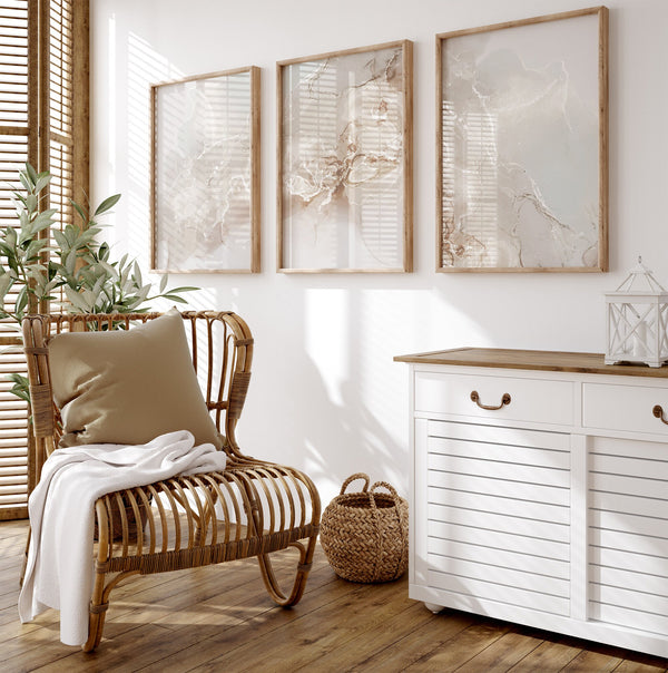 Kit 3 Quadros Decorativos: Arte Abstrata de Marmóre