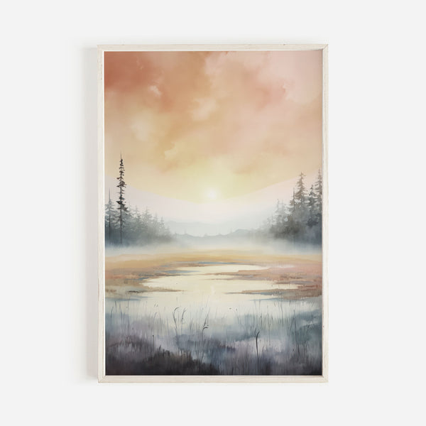 Quadro Decorativo: Paisagem do Pantano e Por do Sol
