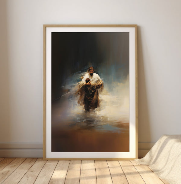 Quadro Decorativo Cristão: Jesus Salva Pedro