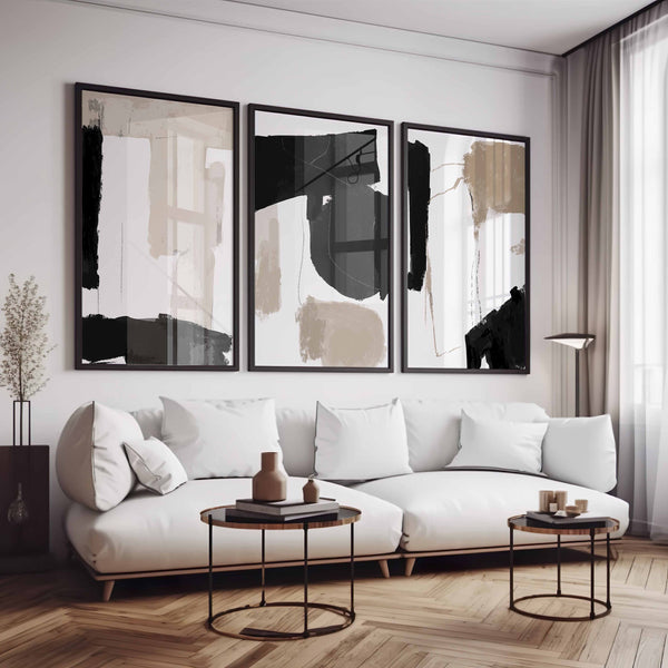 Kit 3 Quadros Decorativos: Arte Abstrata Nórdica