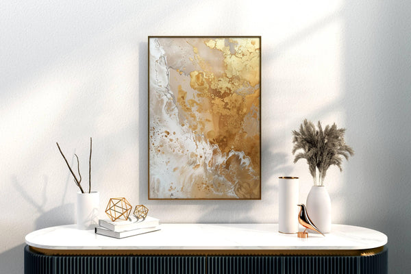 Quadro Abstrato: Arte Dourada e Branca