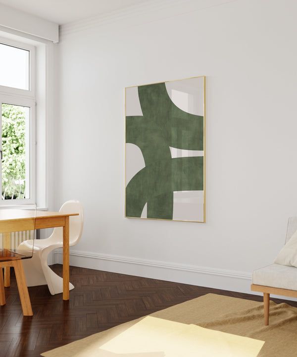 Quadro Abstrato: Arte Abstrata Minimalista Verde e Bege