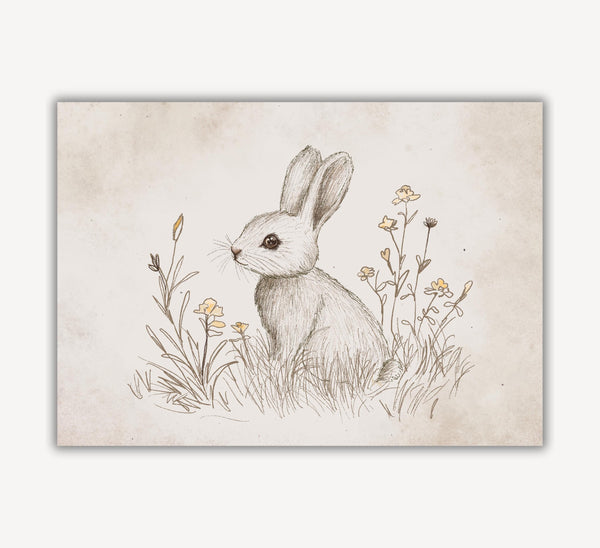 Quadro Infantil: Arte de Coelho Vintage Neutro
